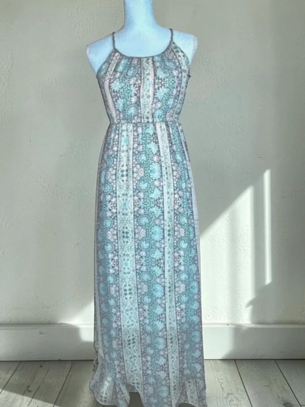 American Eagle Maxi Boho Floral Flowy Summer Racer Back Dress Womens Size Small